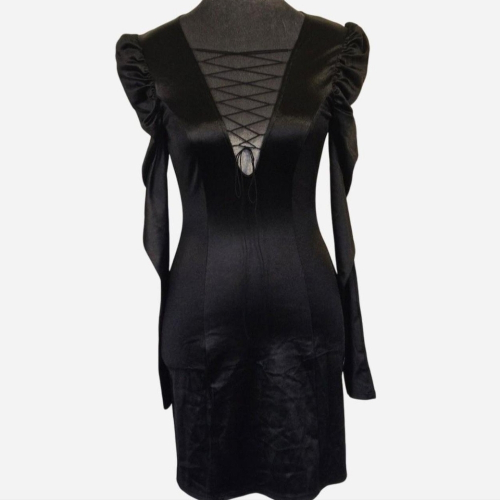 New Elegant Black Fashion Nova Dress with Puff Sleeves